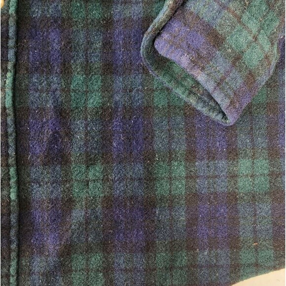 Pendleton Button Up Flannel Shirt Shacket Youth Sz XL 100% Wool USA Plaid Blue - Picture 7 of 8